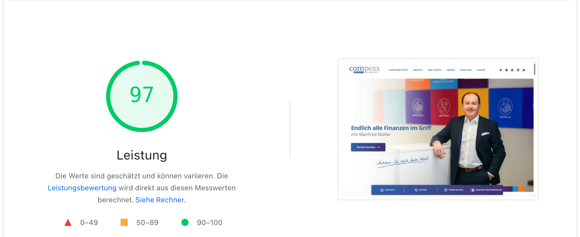 Ladezeiten Finanzberatung Website 