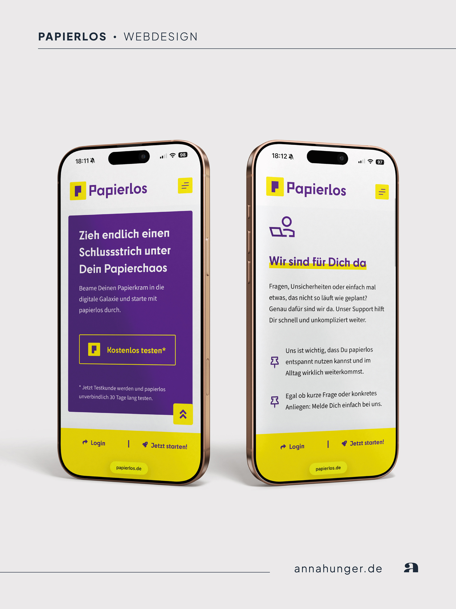neue papierlos-Website in der mobilen Ansicht